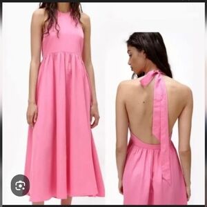 Zara Pink Halter Midi Dress with Open Back
